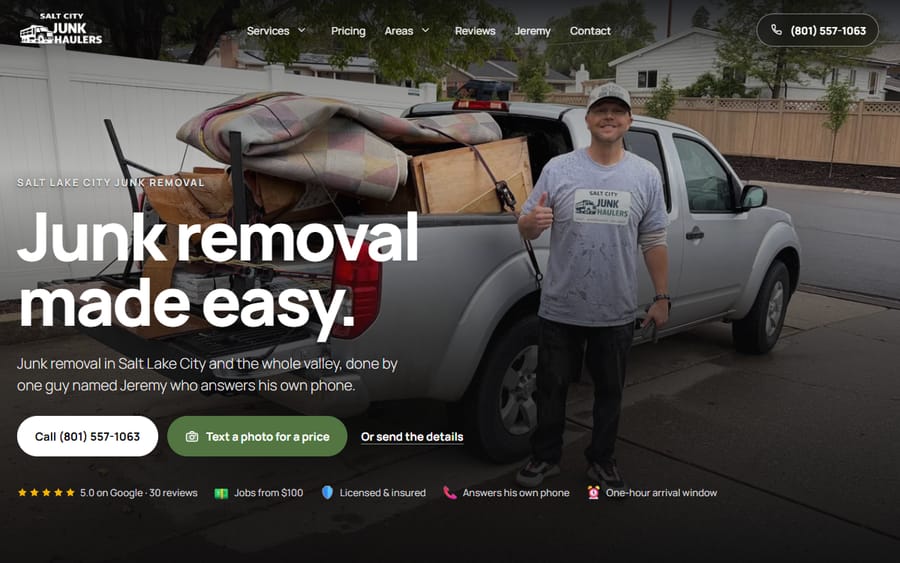 Homepage of saltcityjunkhaulers.com, the website GOT built for Salt City Junk Haulers
